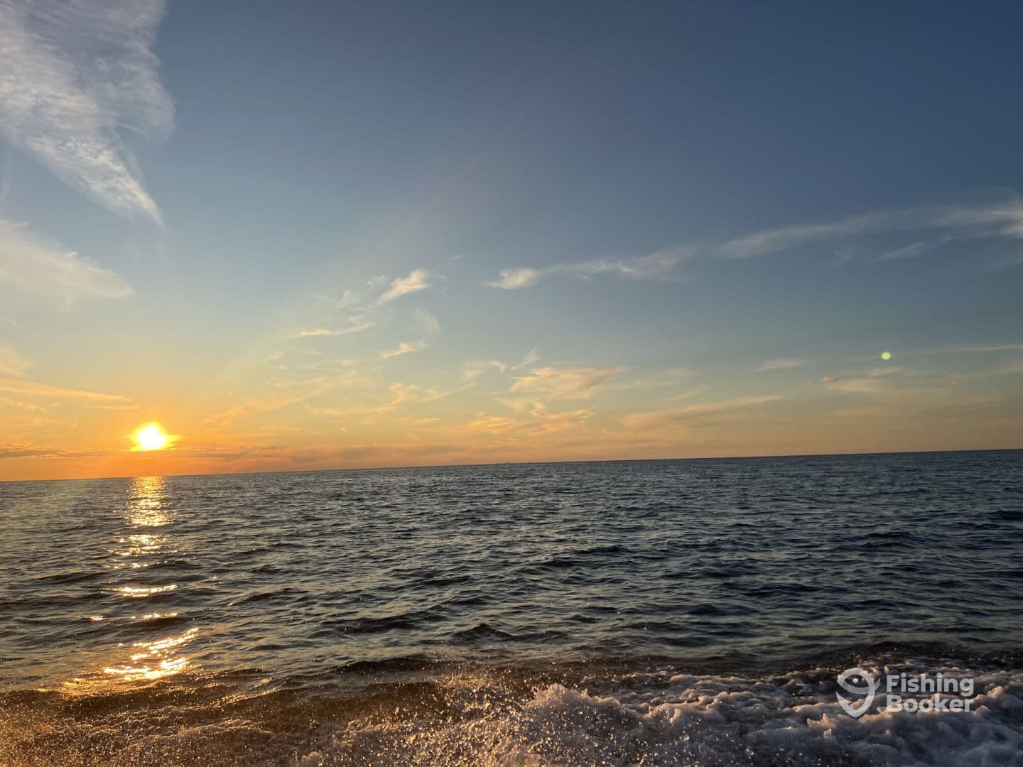 A serene sunset over the ocean, capturing the tranquil beauty of the fishing environment.