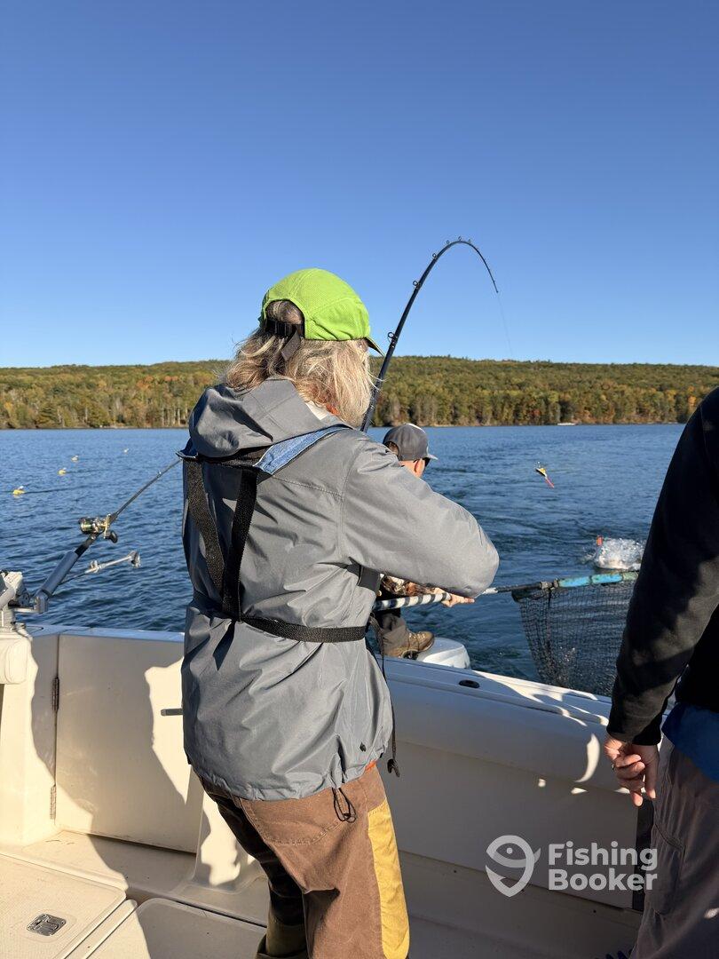 Great morning fishing and enjoying unusually calm waters on Lake Superior 