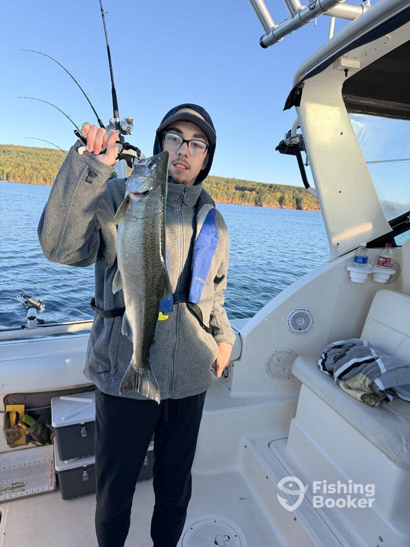Great morning fishing and enjoying unusually calm waters on Lake Superior 