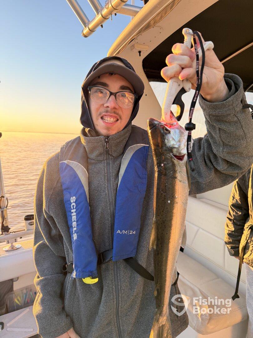 Great morning fishing and enjoying unusually calm waters on Lake Superior 