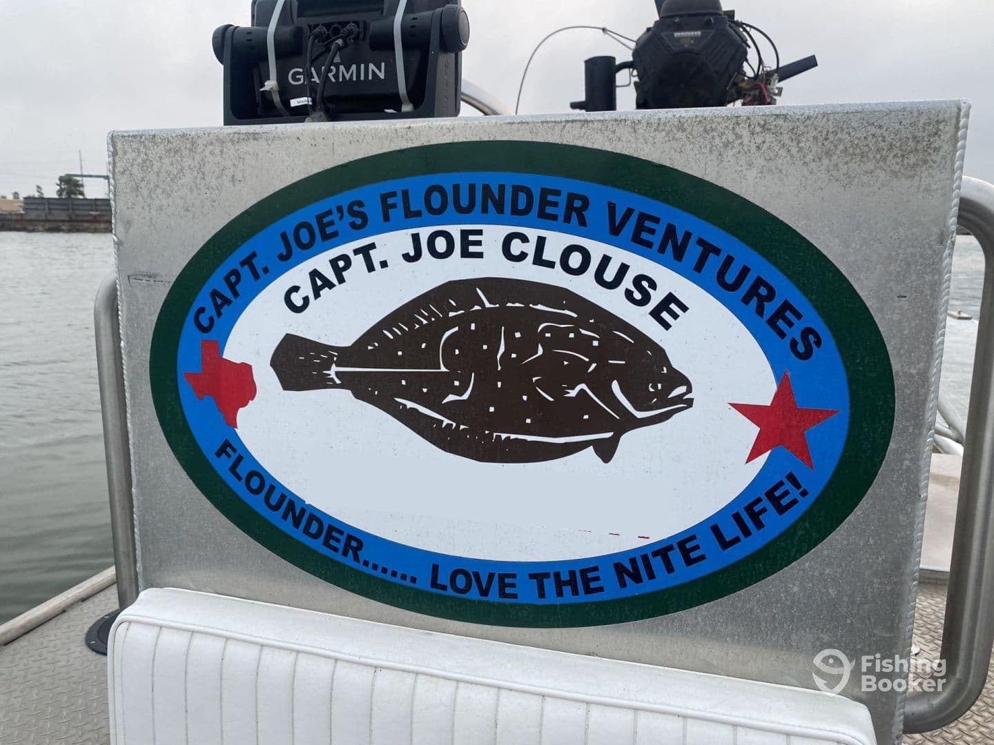 The image features the logo of Capt. Joe's Flounder Ventures, showcasing a flounder illustration and emphasizing the night fishing experience.