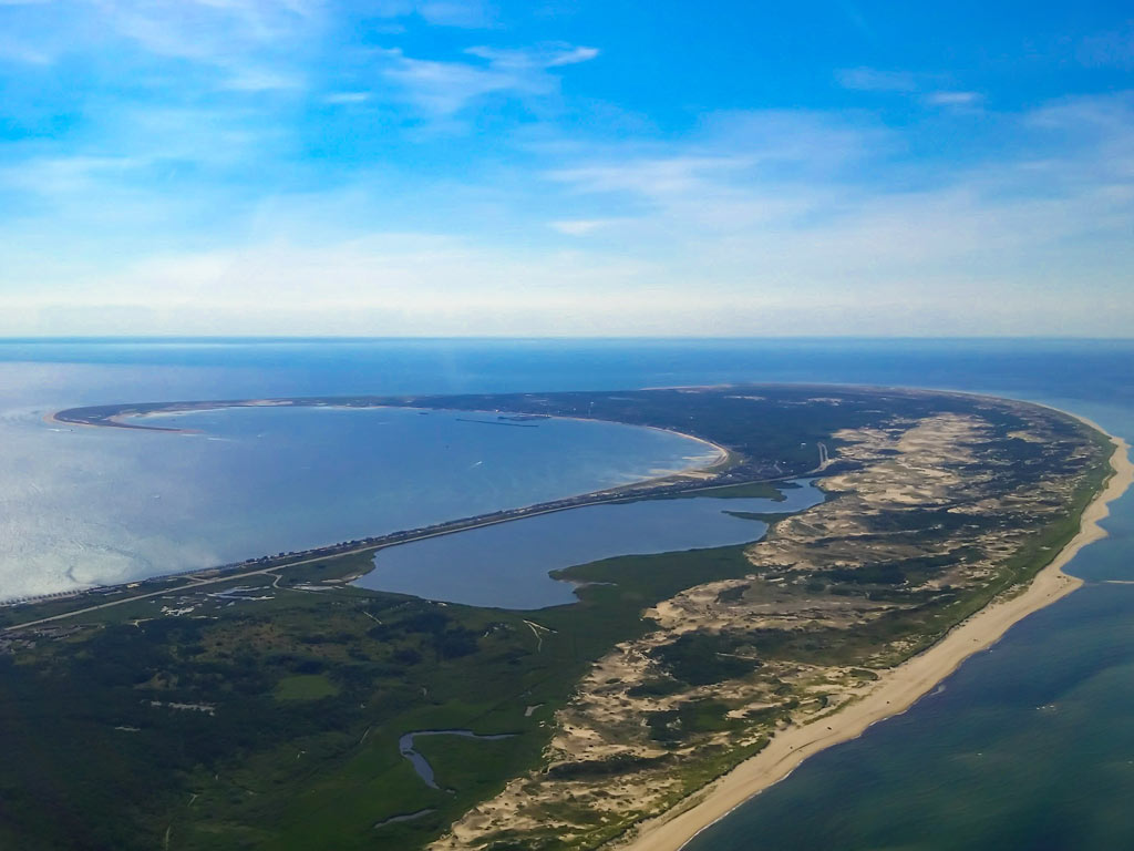 An aerial photo of the Cape Cod hook.