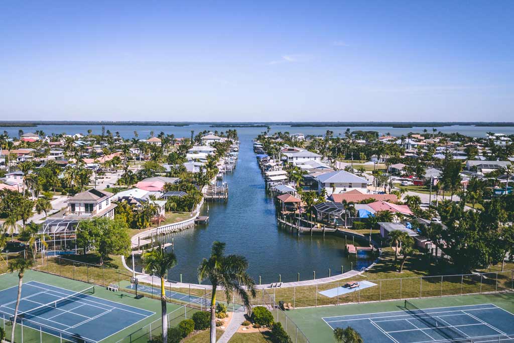 An aerial view of the water canals in Fort Myers, one of Florida's top fishing spots