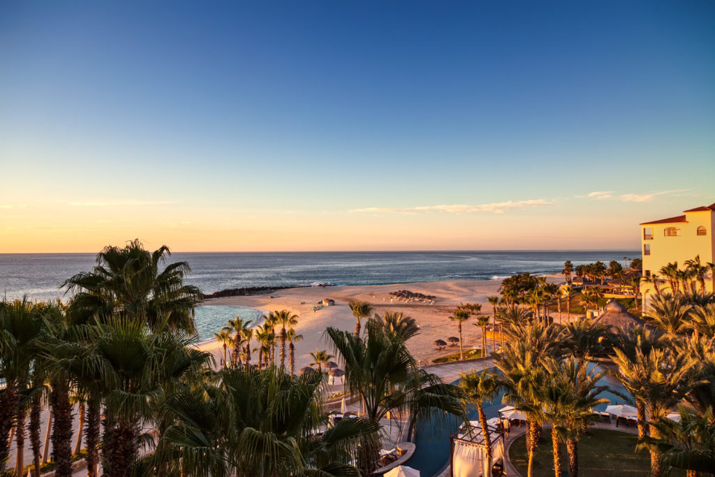 A view across beach towards the sea in Cabo San Lucas