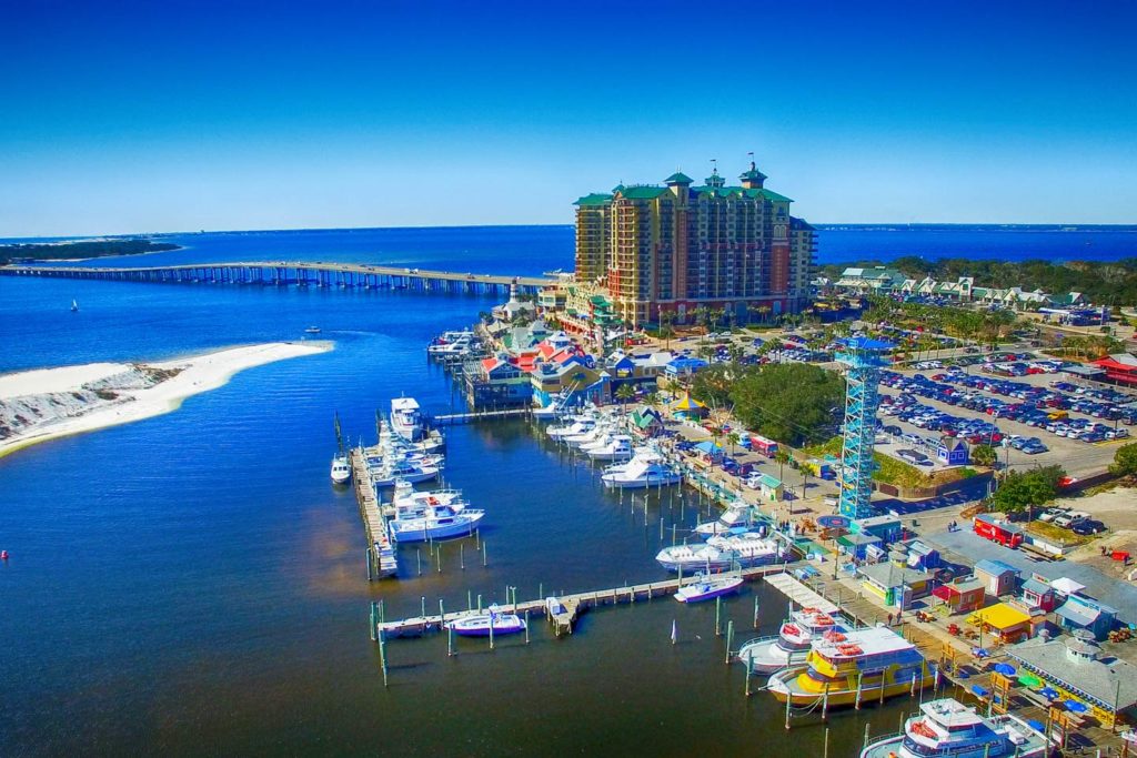 An aerial view of Destin, Florida, one of the best Fourth of July fishing destinations.