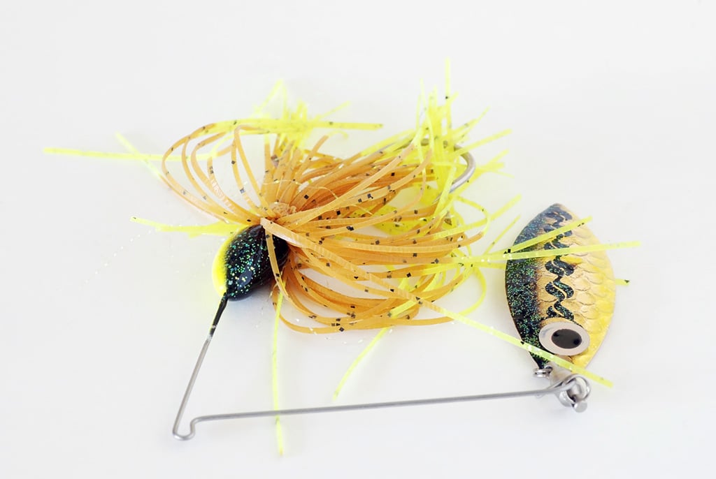 A beetle spinner lure isolated on a white background