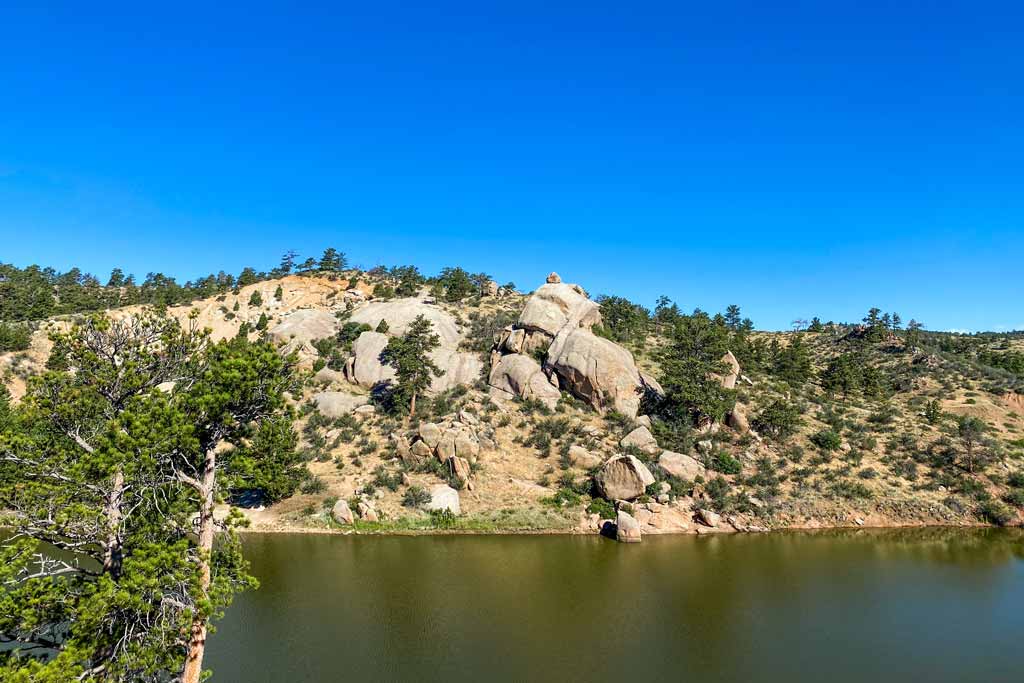 A view from the water of the Granite Springs Reservoir in Wyoming