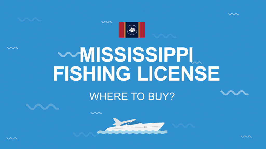 An infographic stating "Mississippi Fishing License: Where to buy?" against a blue background