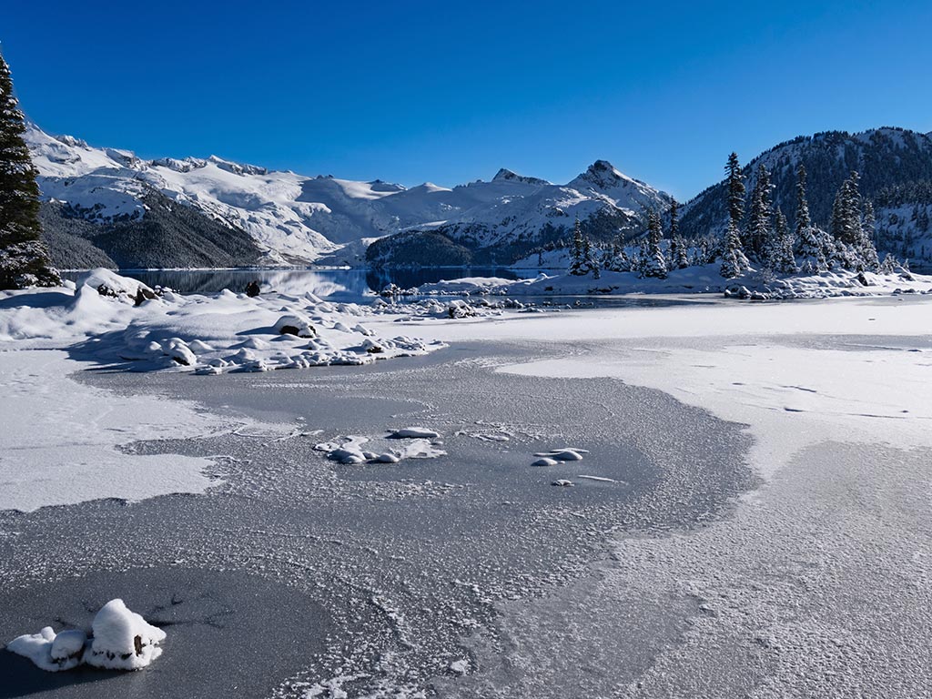 Semi-frozen lake near Whistler, BC.