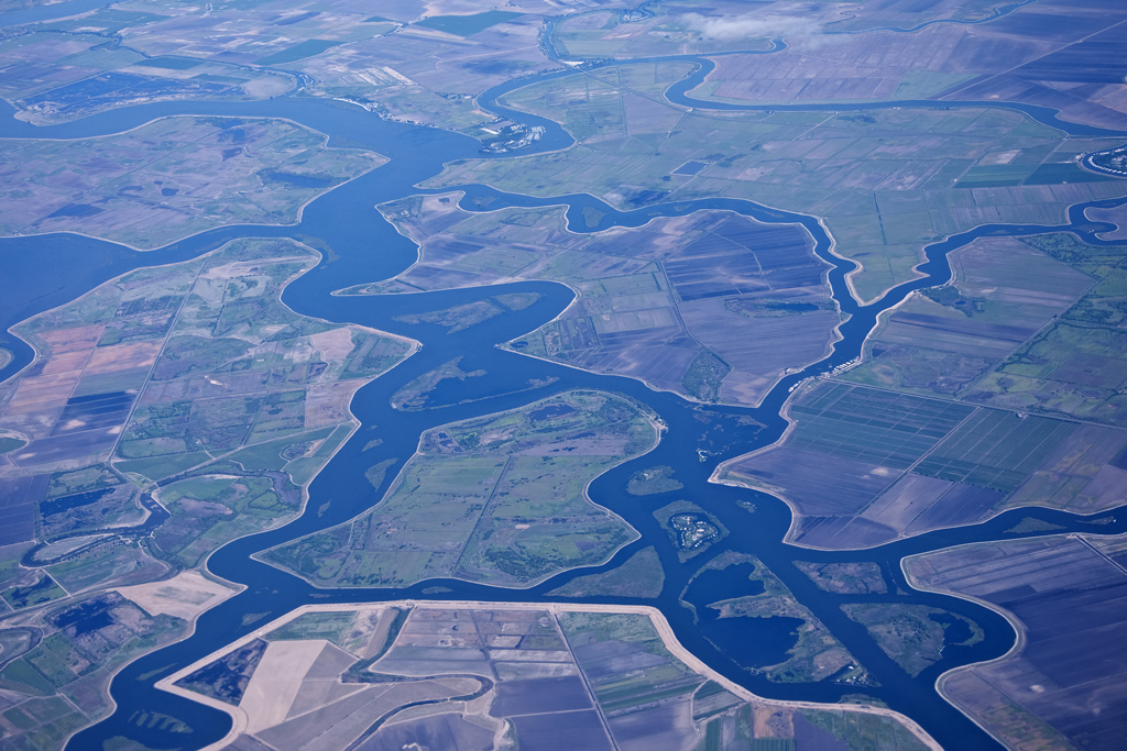 An aerial view of the California Delta