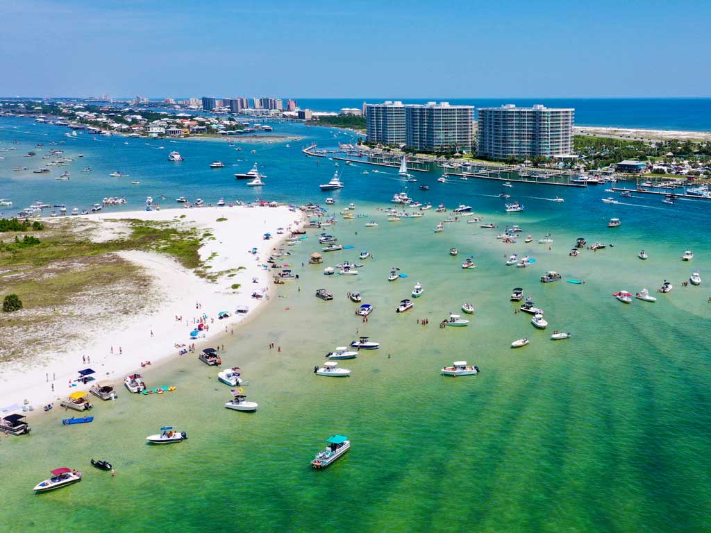 An aerial view of Perdido Pass in Orange Beach, Alabama.