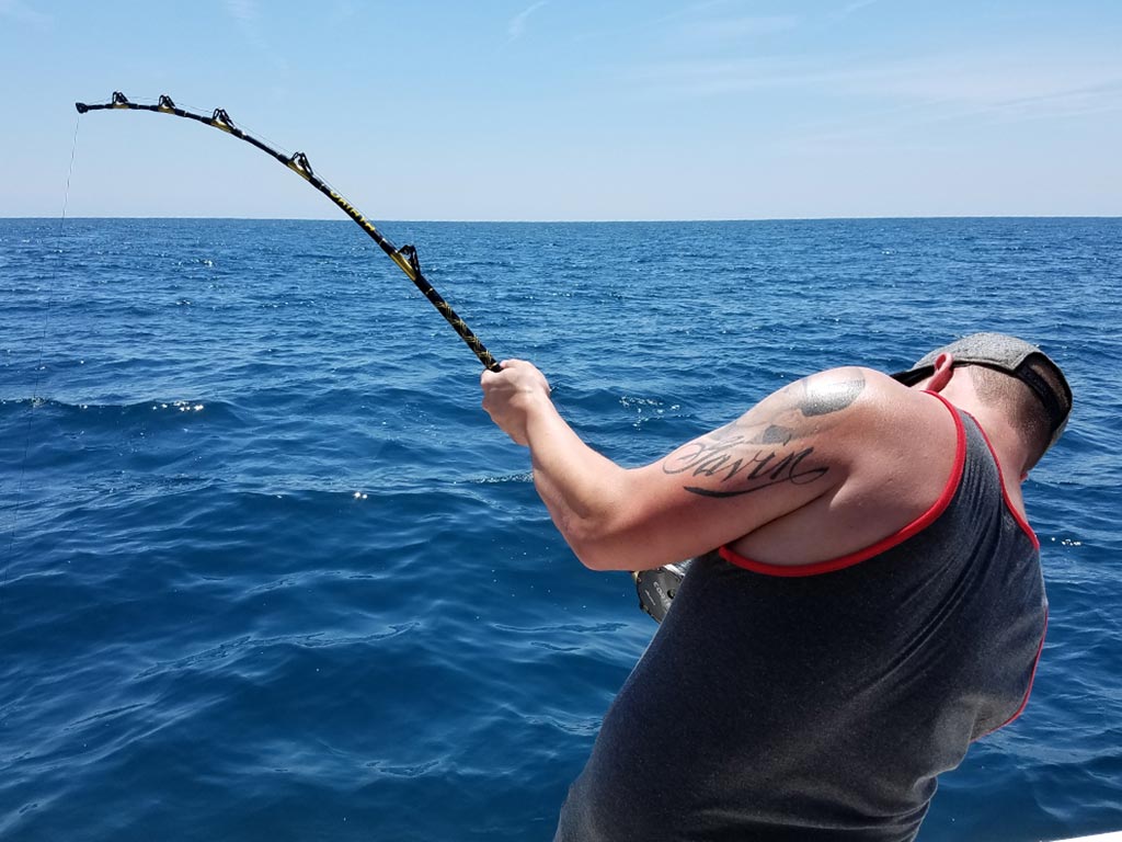 Angler bottom fishing in the offshore waters near Jacksonville.