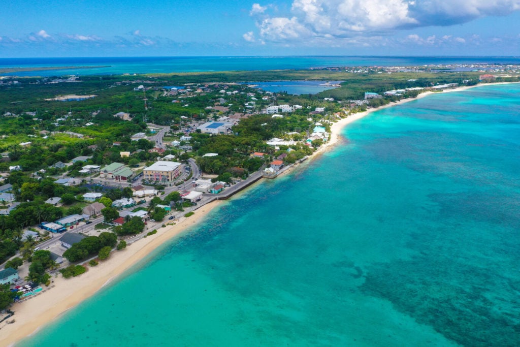 Aerial view of a beach in the Caymond Island in George Town. 