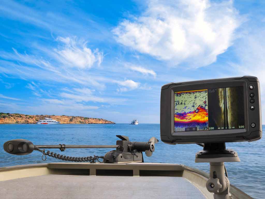 A view of a fishfinder on a boat
