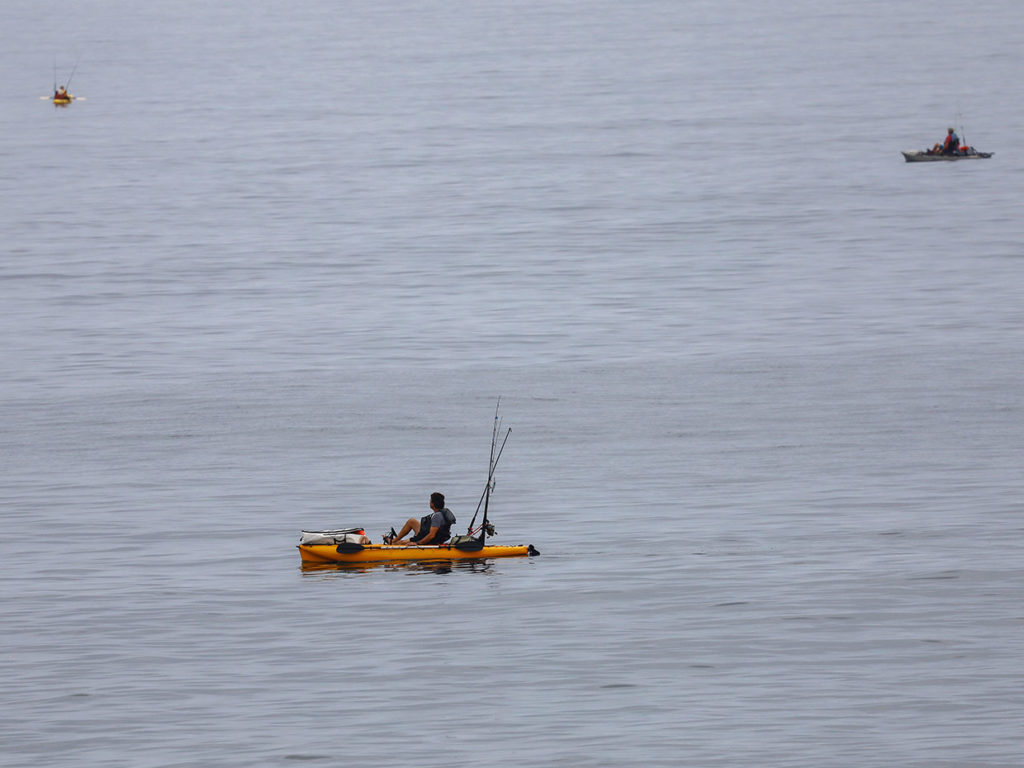 Kayak anglers on the Pacific Ocean in California