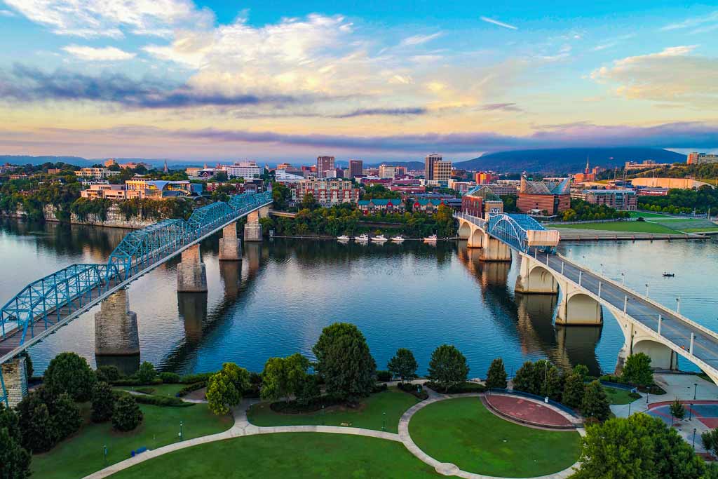 An aerial view of the city of Chattanooga in Tennessee