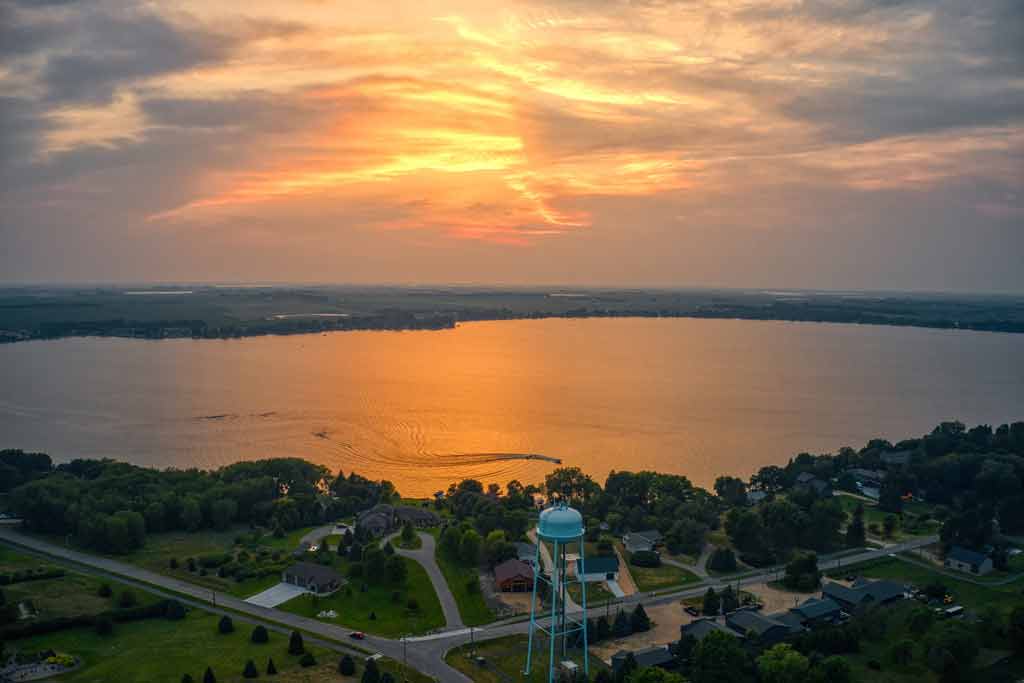 An aerial view of one of the Glacial Lakes in South Dakota