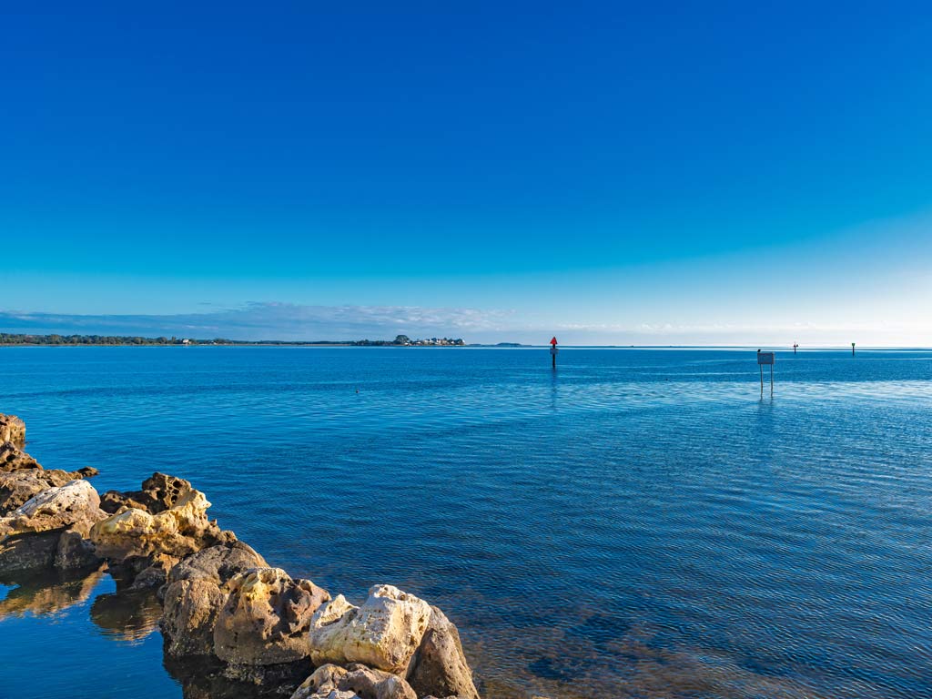 A view of the calm waters in Deadman's Bay near Steinhatchee, Florida on a couldless day. 