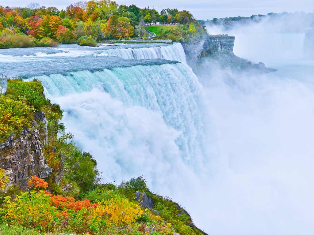 A view of the American side of Niagara Falls during the fall season.