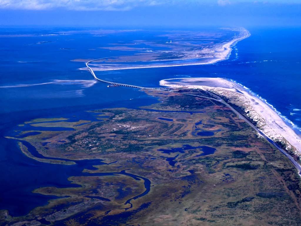 An aerial view of Oregon Inlet in North Carolina.