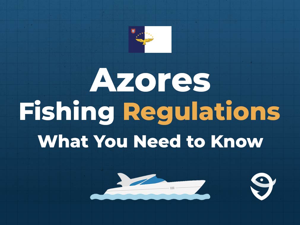 An infographic with the Azores flag and a vector of a boat, with text stating "Azores Fishing Regulations: What You Need to Know" against a blue background