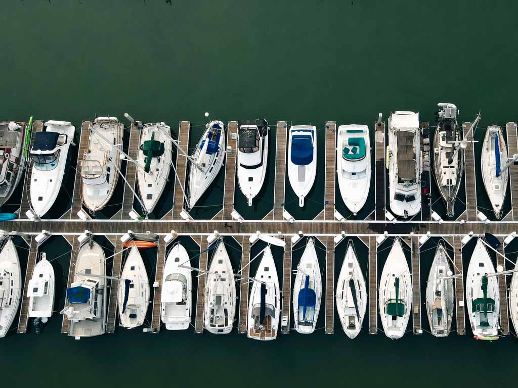 A bird-eye view of docked boats in Emeryville.