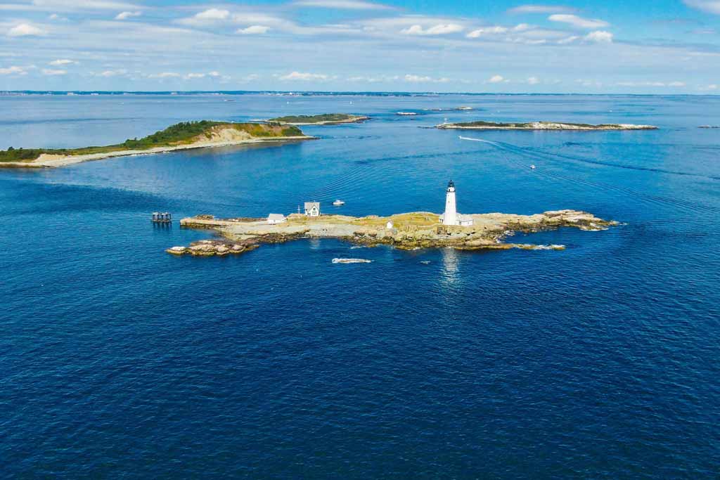 An aerial view of Boston Harbor Islands