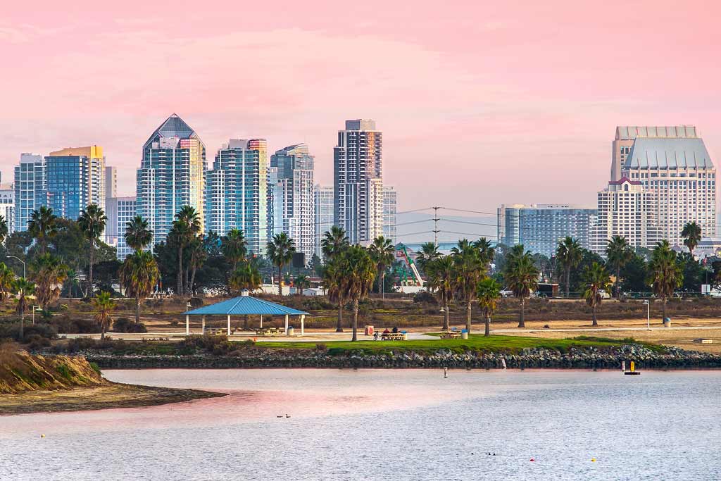 A view of downtown San Diego from Mission Bay