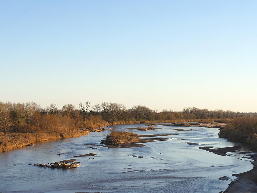 A section of the Blue River on a clear winter day.