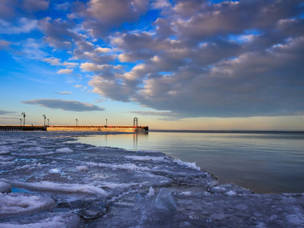 Beautiful sunset over the marina dock at Cold Lake, Alberta, Canada 