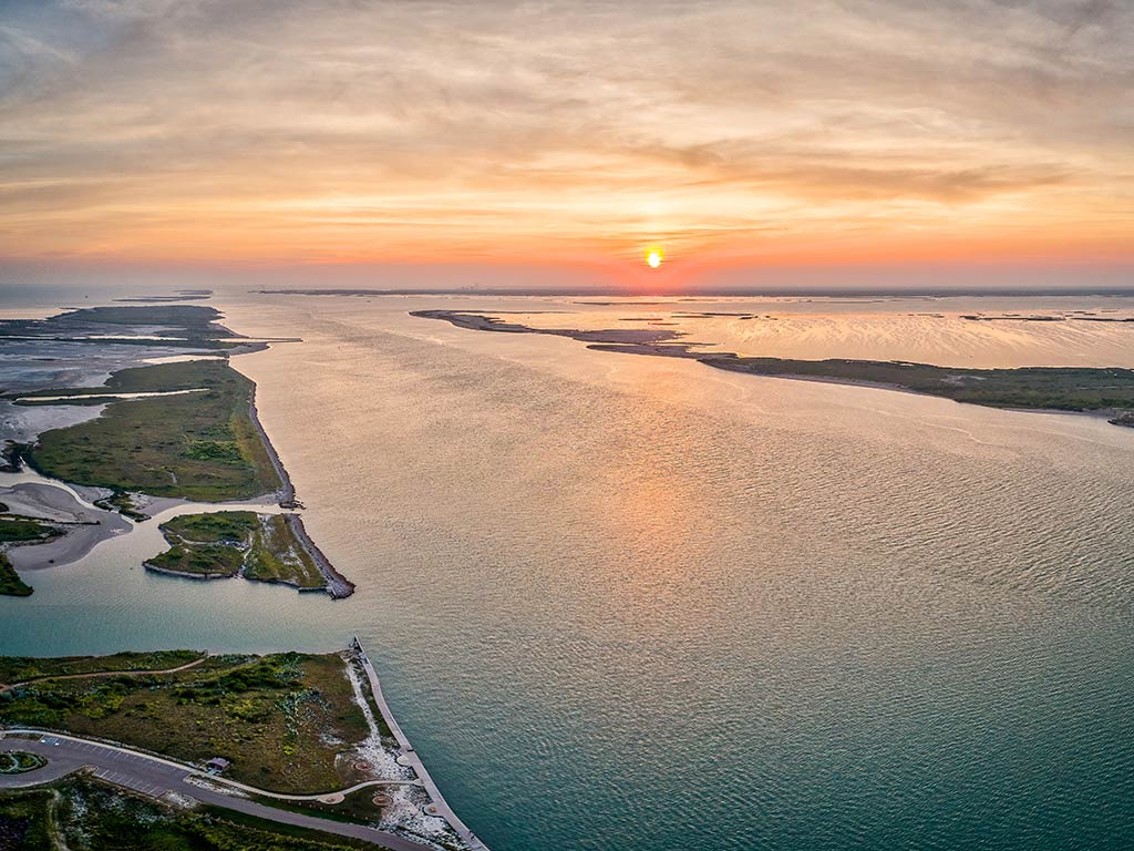 A view of the inshore fishing grounds in Aransas Bay at sunset