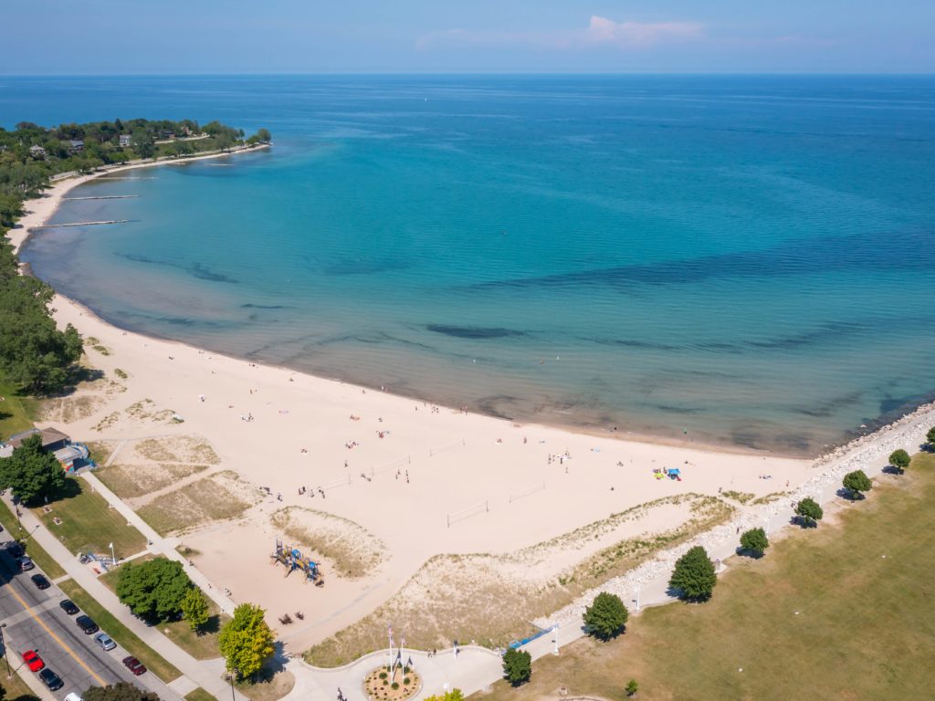 Aerial view of a beautiful beach in Sheboygan, WI 