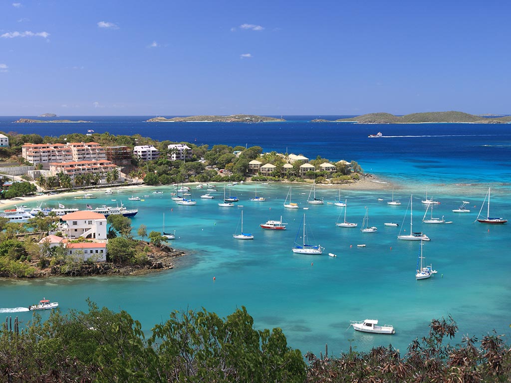 An aerial view of Cruz Bay in the US Virgin Islands.