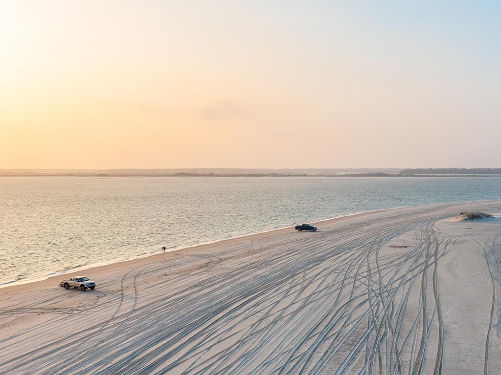 An aerial view of a beach at Emerald Isle, NC.