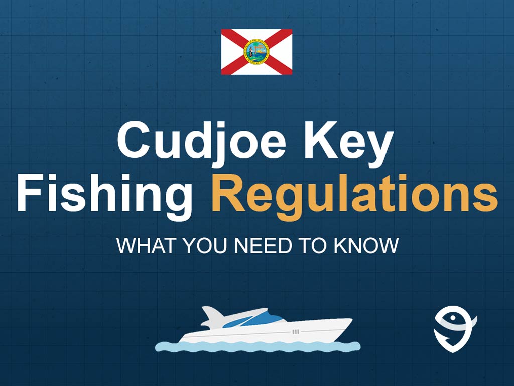 An infographic featuring the flag of Florida and text that says "Cudjoe Key Fishing Regulations What You Need to Know" against a dark blue background.