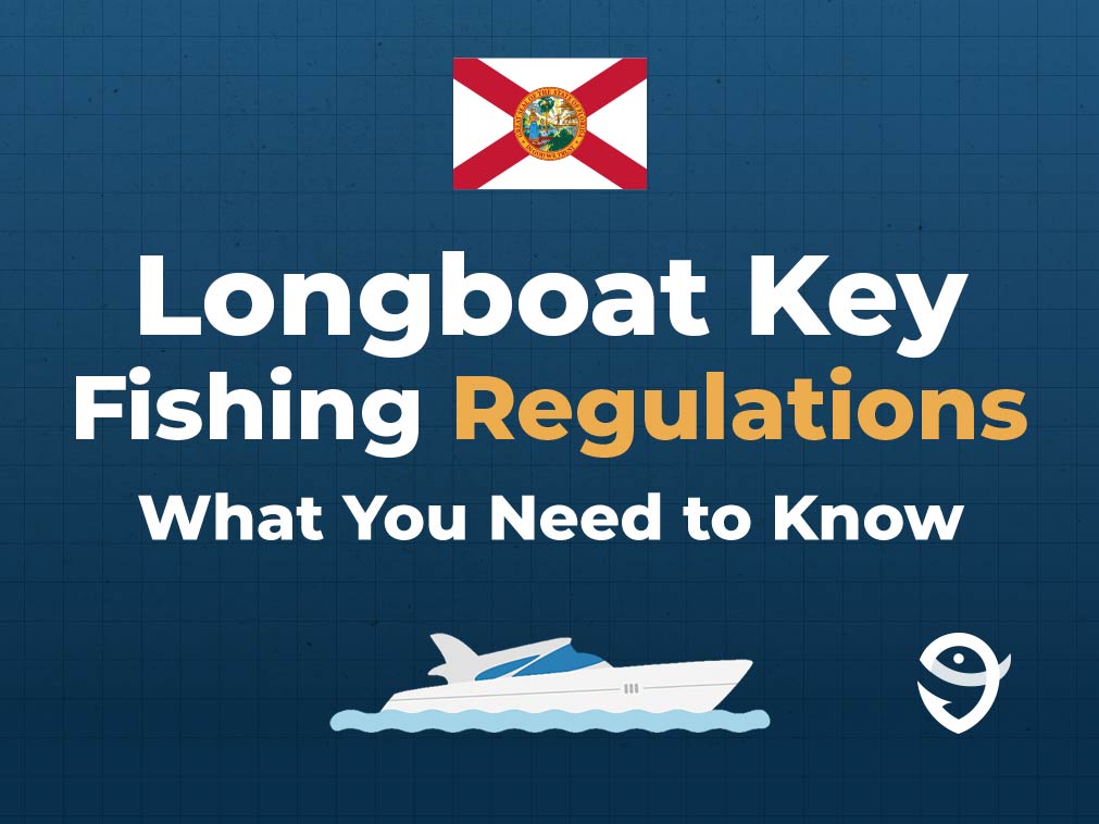 An infographic featuring the flag of Florida and text that says "Longboat Key Fishing Regulations What You Need to Know" on a dark blue background.