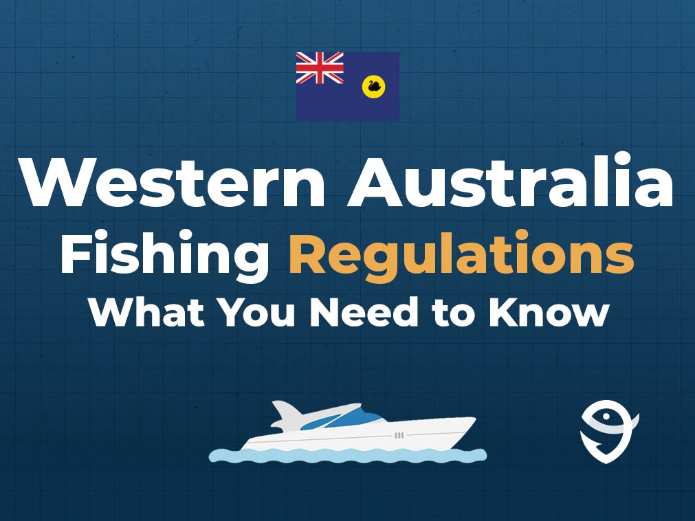 An infographic featuring the state flag of Western Australia along with text that says "Western Australia Fishing Regulations: What You Need to Know" against a dark blue background