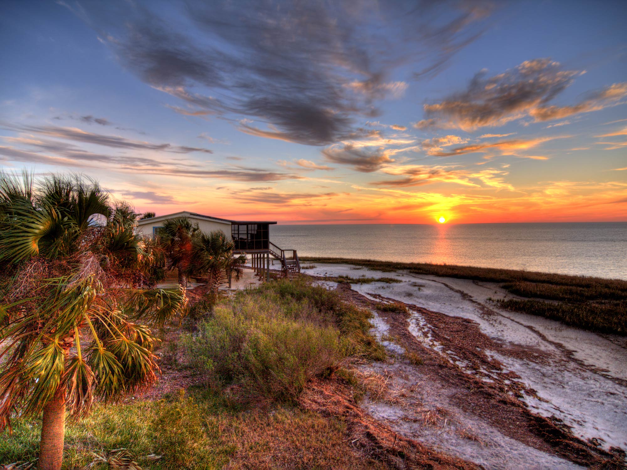 Een huis aan de kust van Florida met uitzicht op de Golf