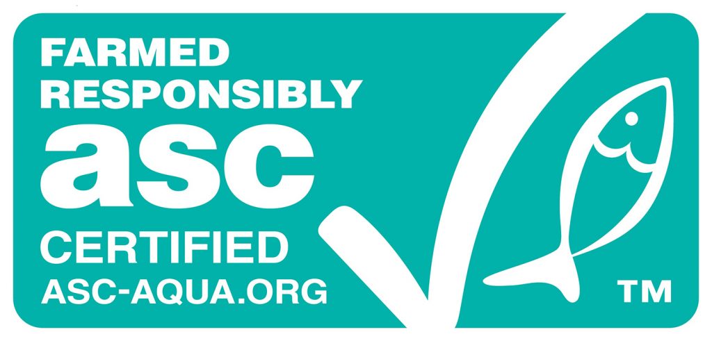 The logo of the ASC, or Aquaculture Stewardship Council, an organization promoting sustainable fish.