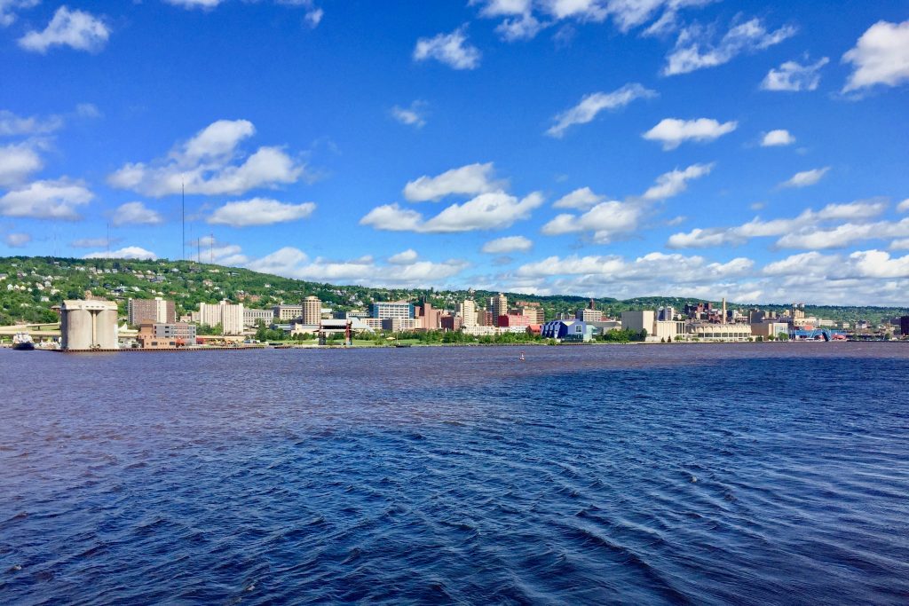 A view across Lake Superior to Duluth, MN
