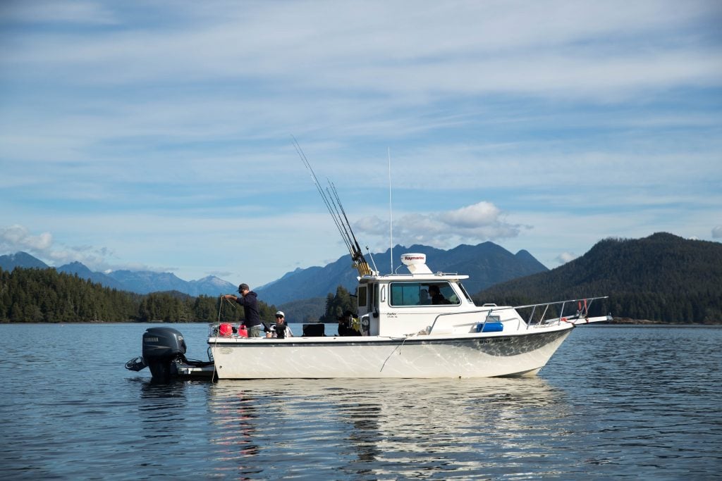 a Fishing Boat near Ucluelet, anglers setting up their gear