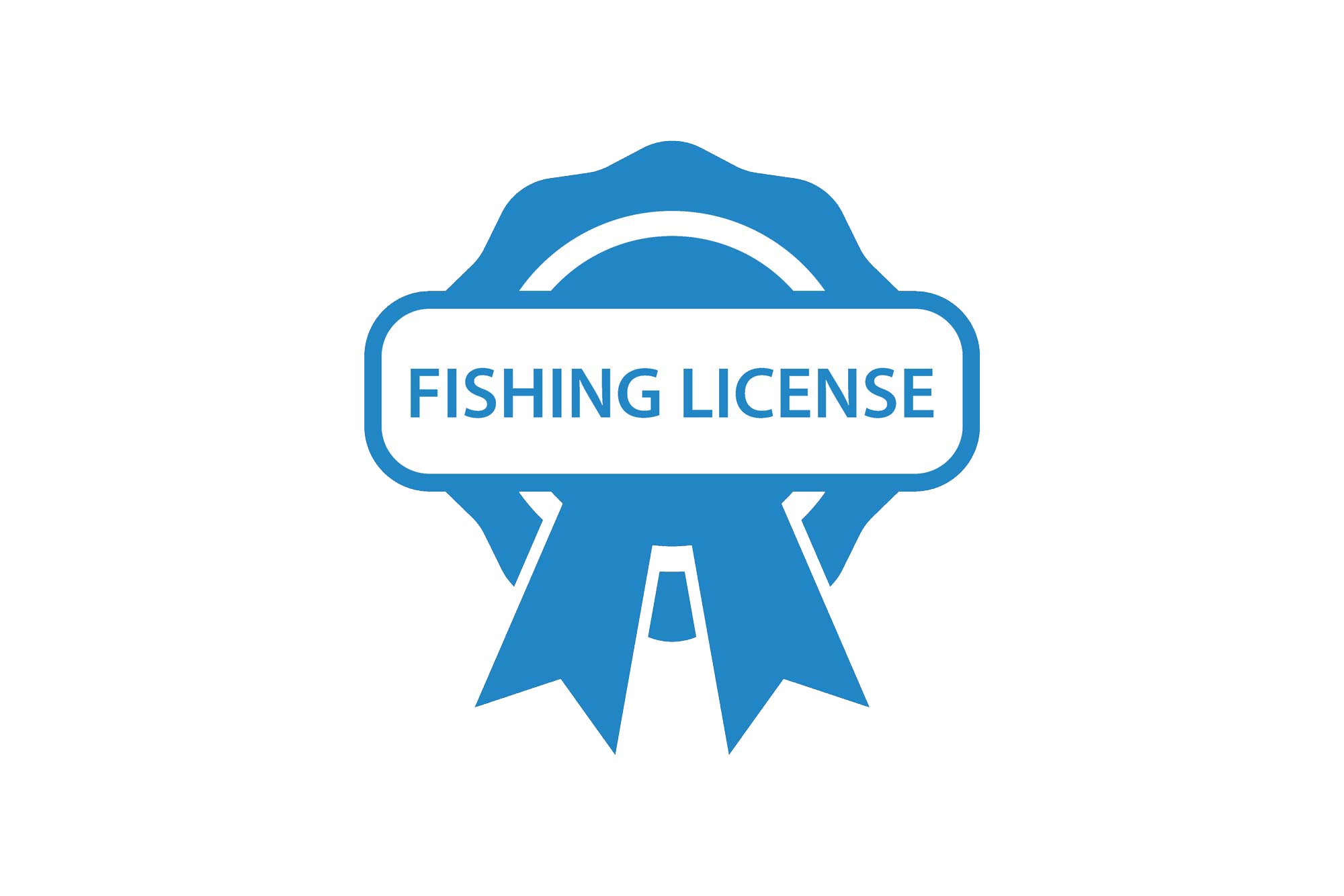 A picture of a badge with words Fishing License on it