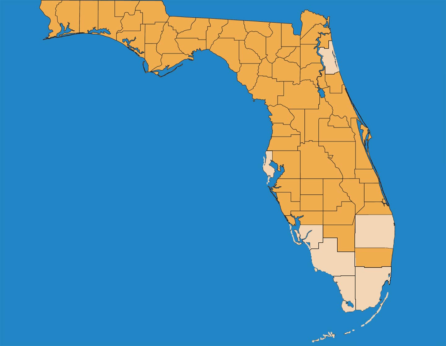 A map of the best counties for fishing in Florida