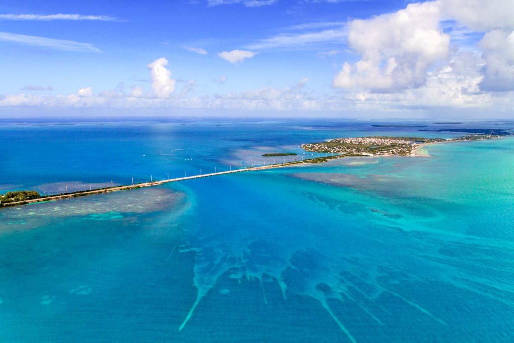 An aerial shot of the Florida Keys.