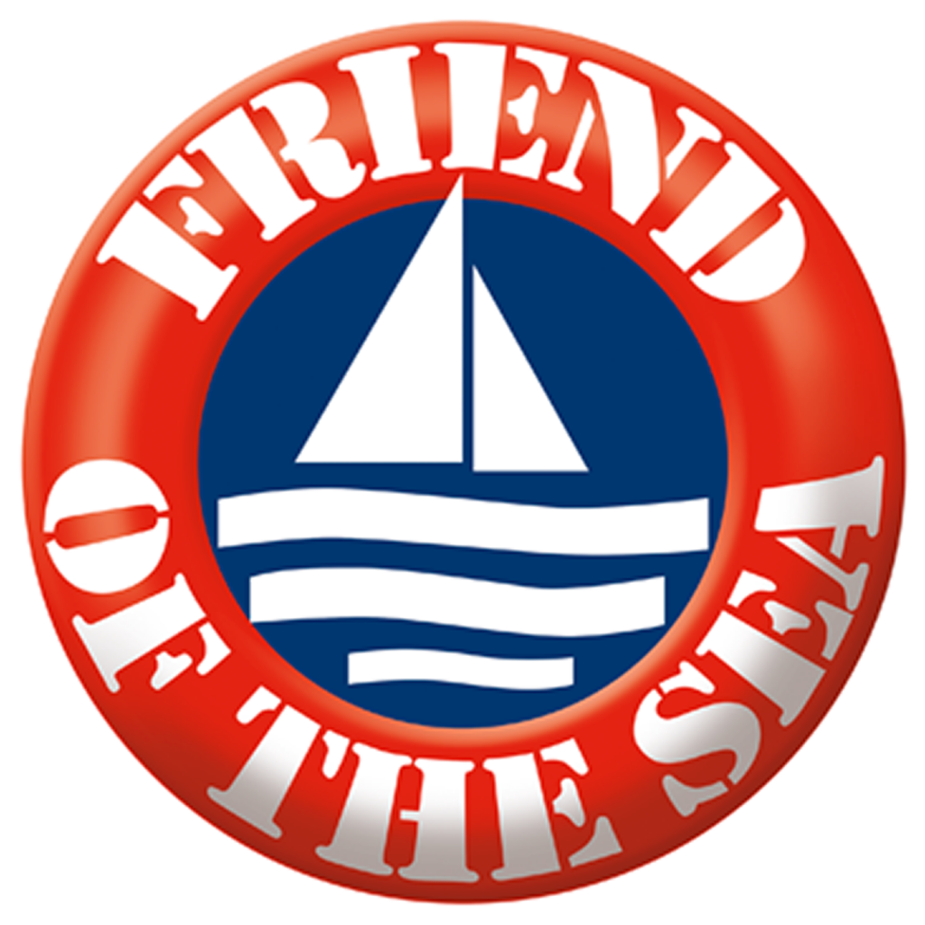 The logo of Friends of the Sea, an organization which accredits farmed and wild-caught fish as sustainable.
