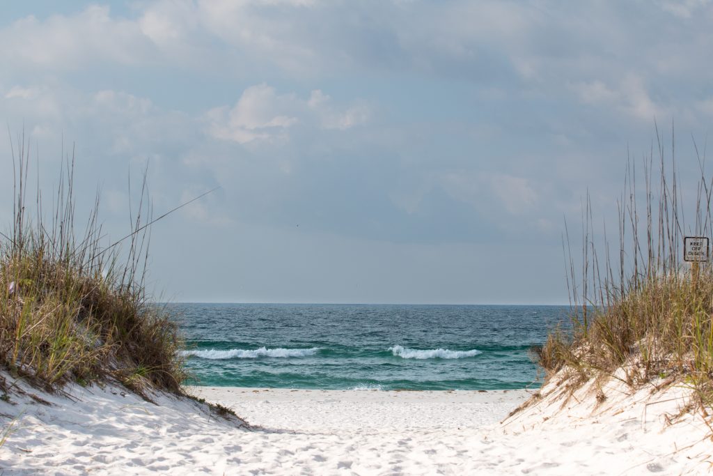 A view towards the sea on Johnson Beach, a popular surf fishing spot on the Florida Panhandle