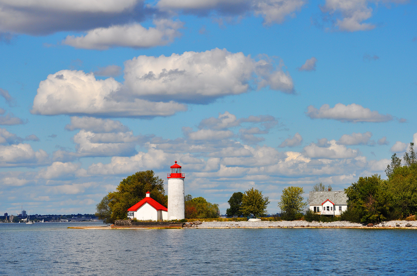 An old white lighthouse on Lake Simcoe, ON