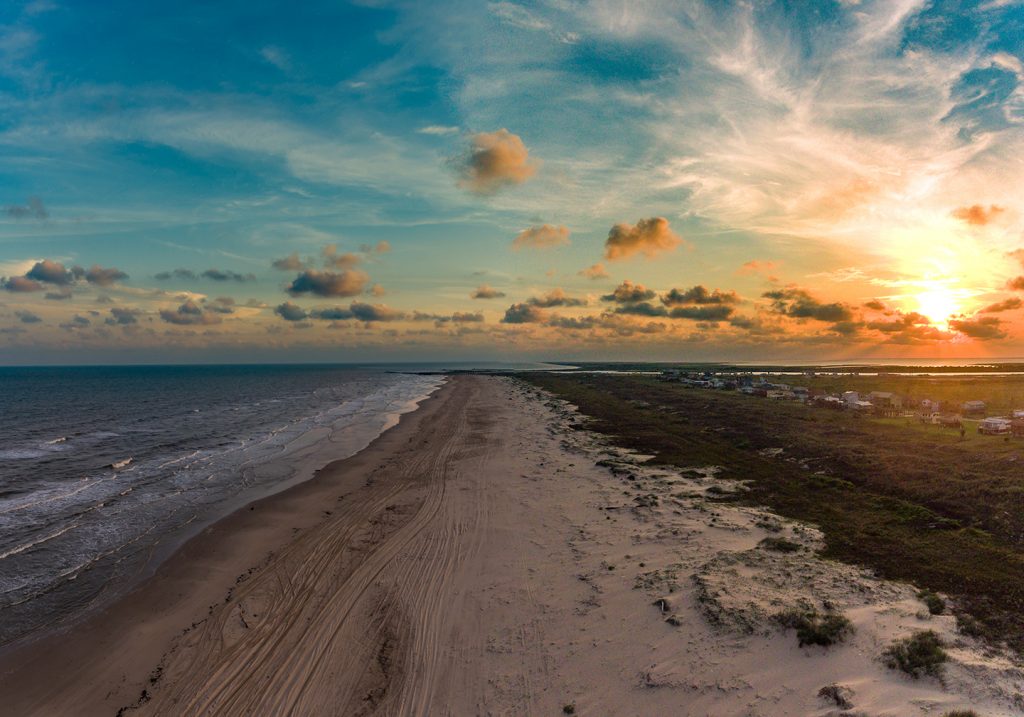 An aerial view of Matagorda Beach in Texas, one of 2019's most up-and-coming fishing towns