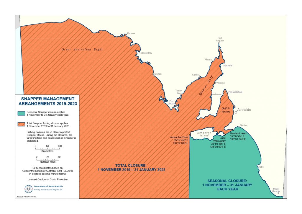 a map of the Snapper fishing closures in South Australia