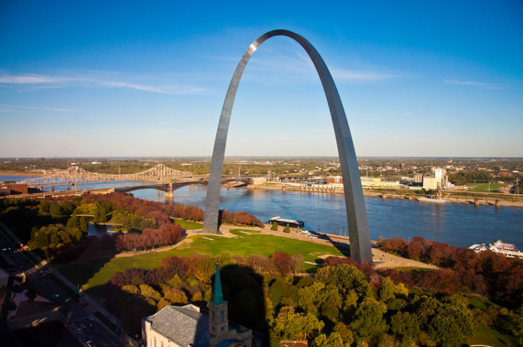 a view of St. Louis and its iconic arch
